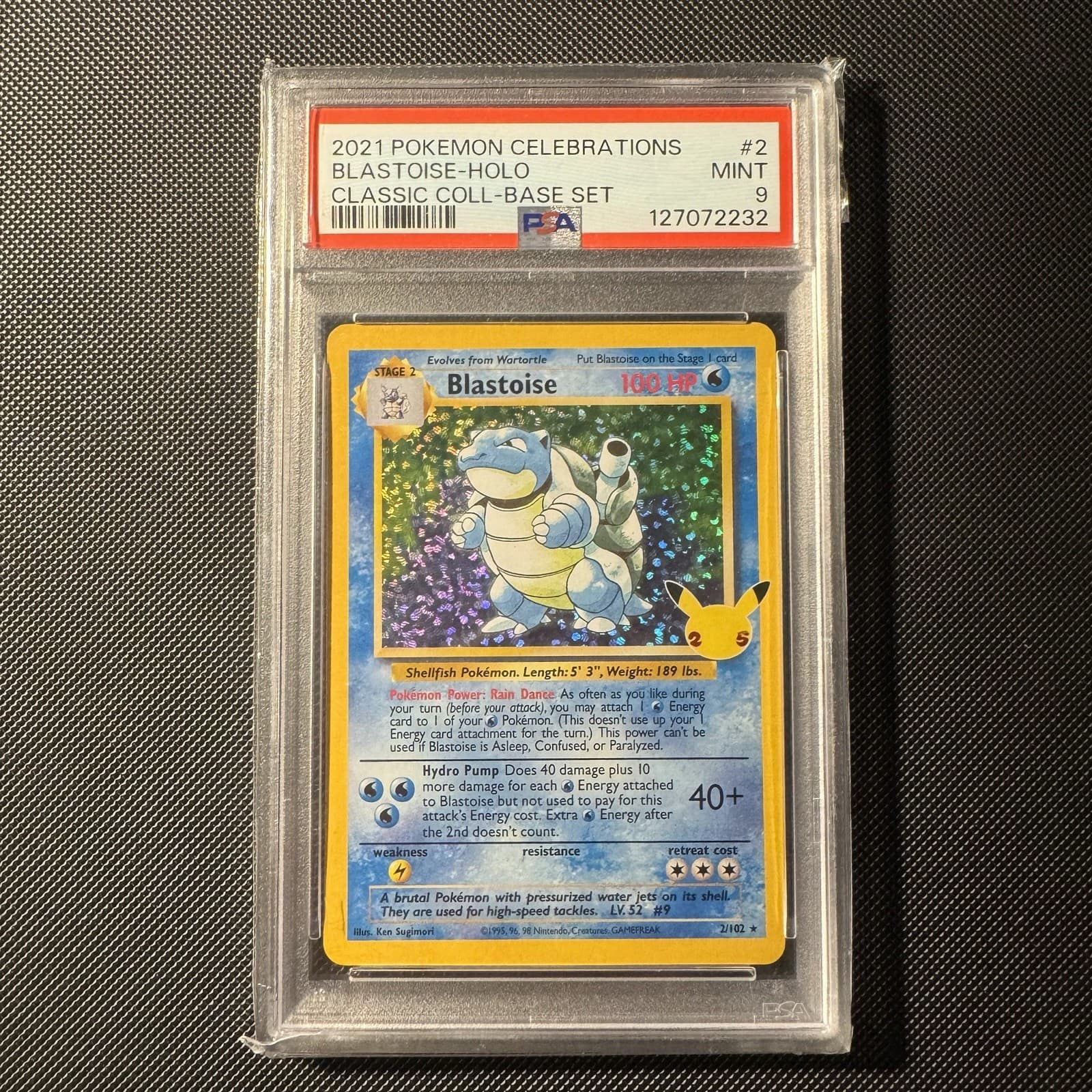 Pokemon Blastoise Celebrations 25th Anniversary Holo 2/102 PSA 9